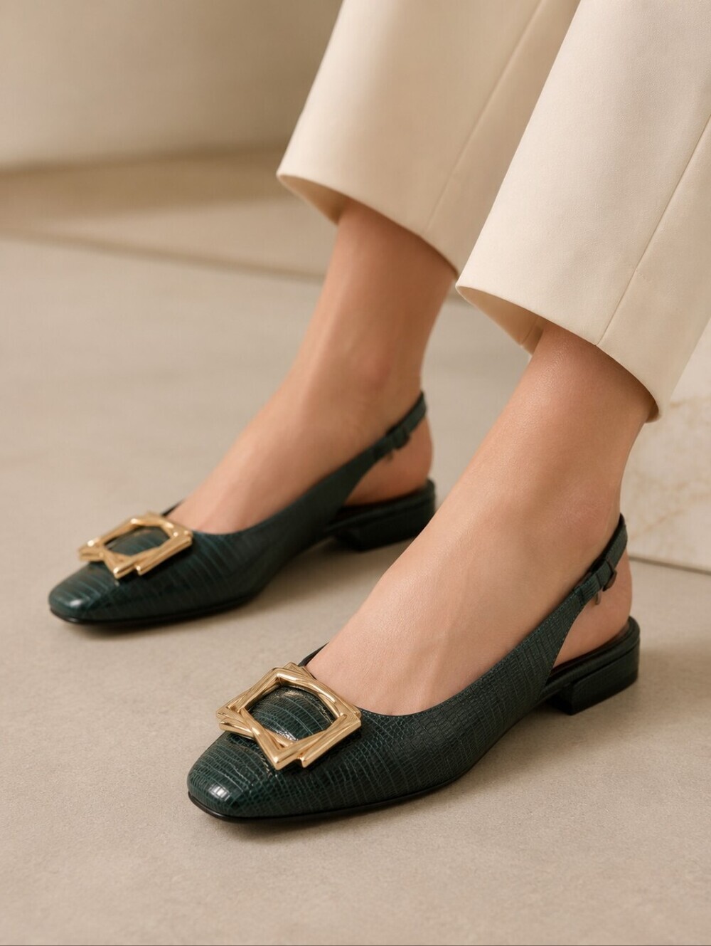 NIB Marc Cain Lizard Embossed Slingback Flats